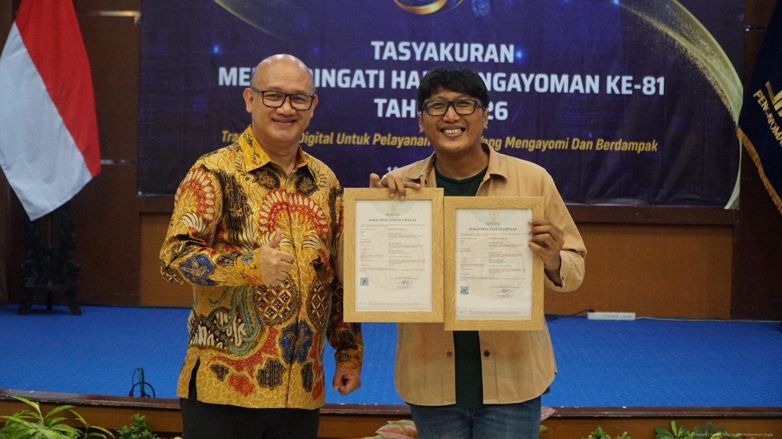Lagu Jogja Bergema di Istana Merdeka, Kakanwil Kemenkum DIY Serahkan Surat Pencatatan Cipta
